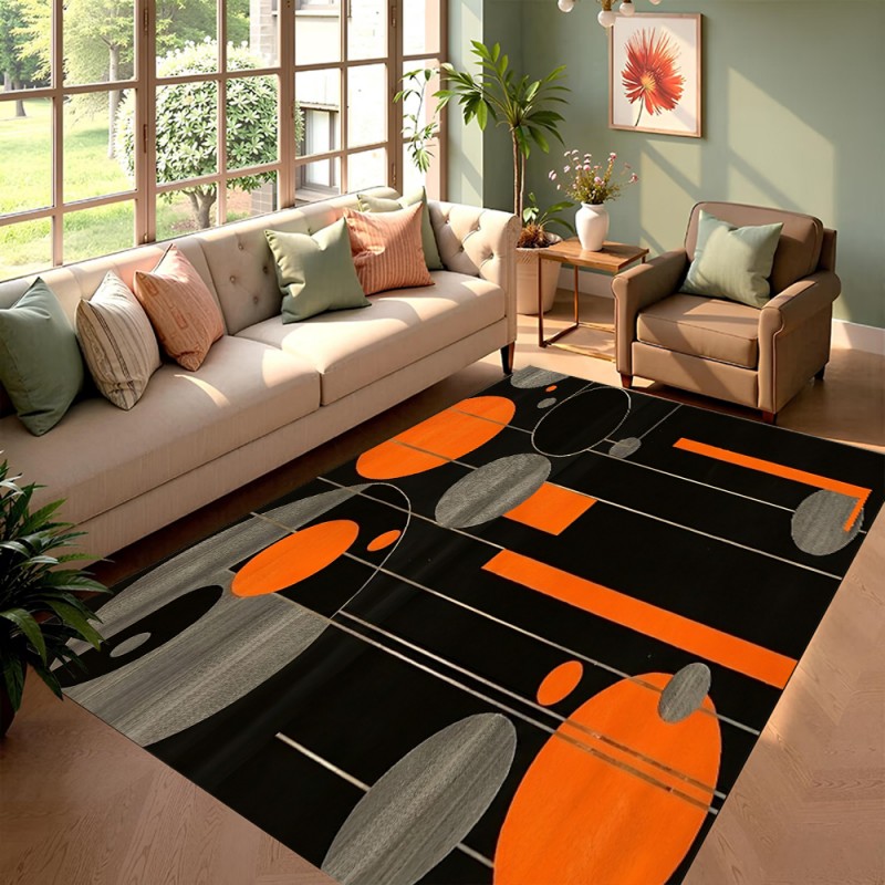 Esports Gaming Hotel - Gaming Room Black Orange Geometric Rug